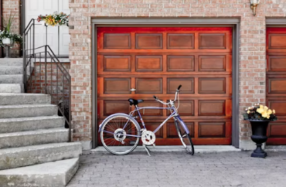 Traditional wood-panel garage door, premium membership plan example