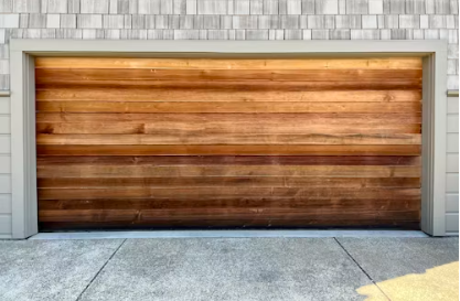 Cedar wood garage door, premium customer retention example