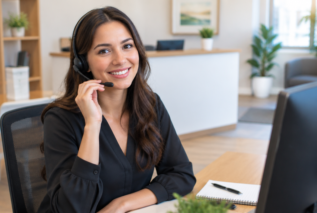 Friendly professional answering calls for a local business