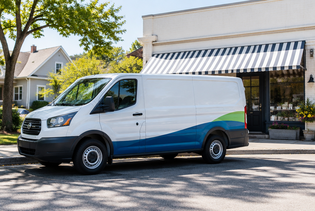 Local service van parked on a suburban street