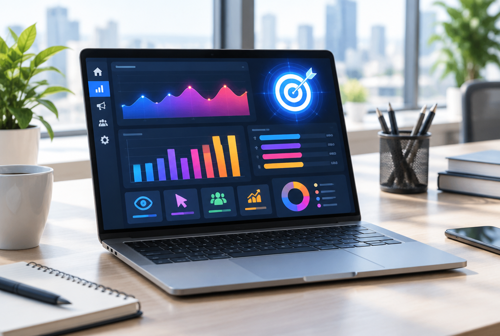 Laptop showing an ad campaign dashboard