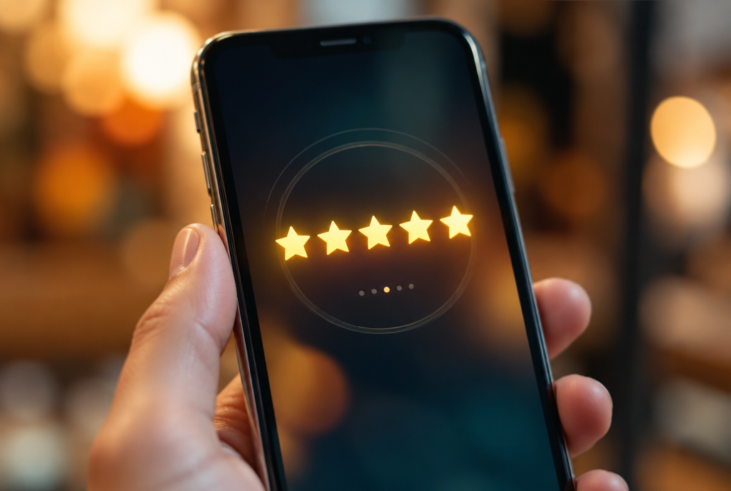 Smartphone showing a five-star rating interface