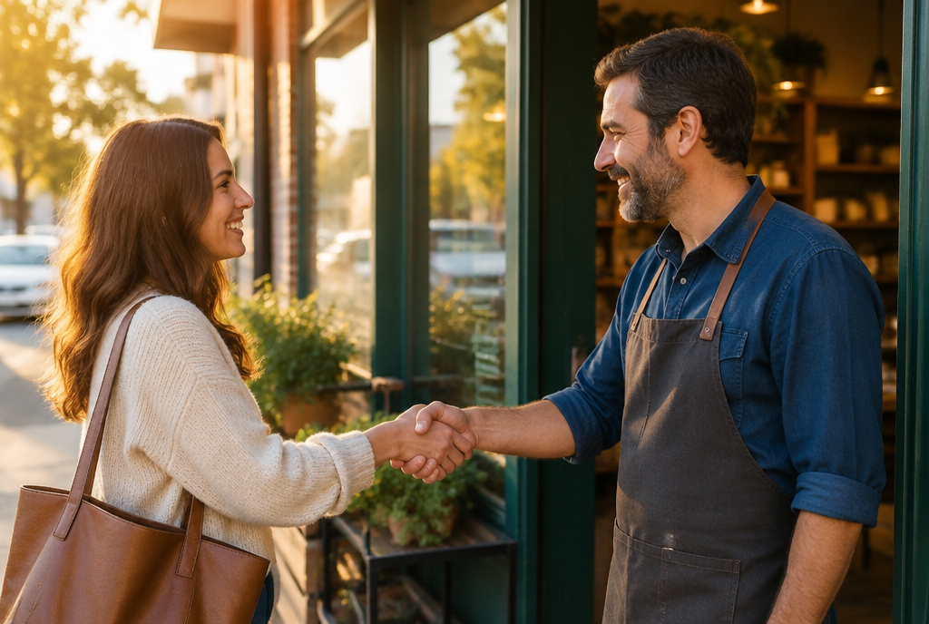 Customer shaking hands with a business owner