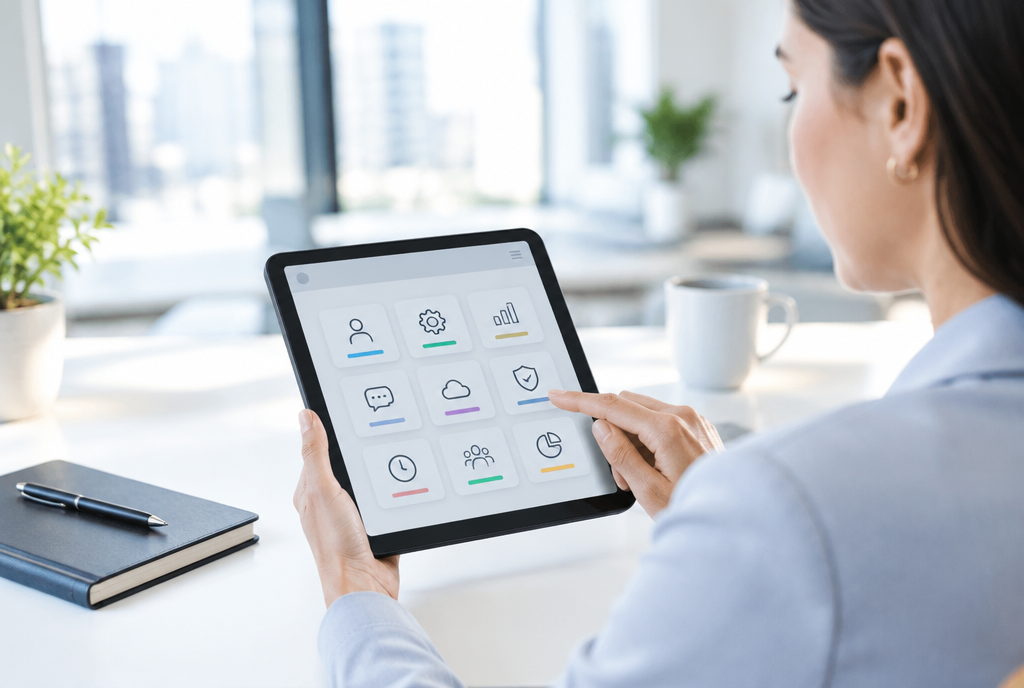 Professional reviewing a services menu on a tablet