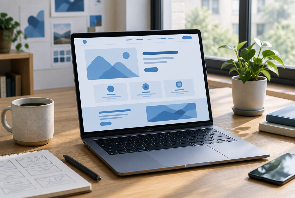 Designer reviewing a modern website mockup