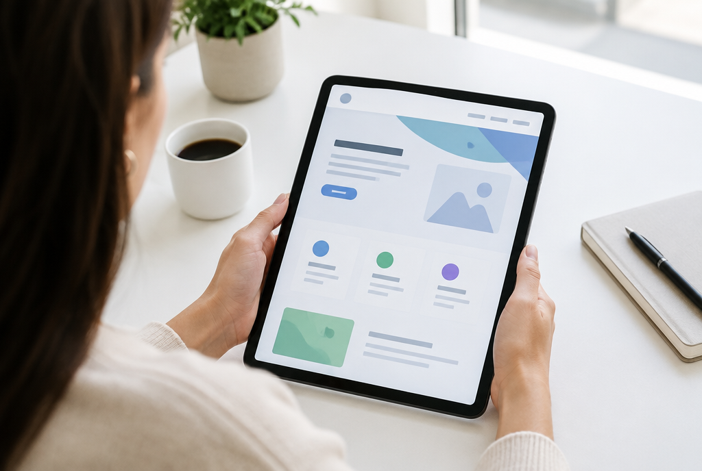 Reviewing a website layout on a tablet